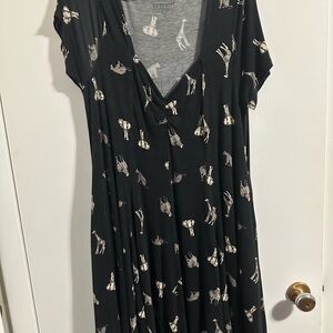 Torrid Black Midi Dress with Gold Animal Pattern